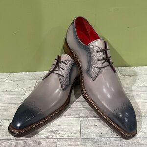 Fennix Italy Men Gray and Black Dress Shoes leather calf/gator Oxford